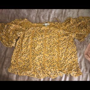 yellow off-the-shoulder blouse
